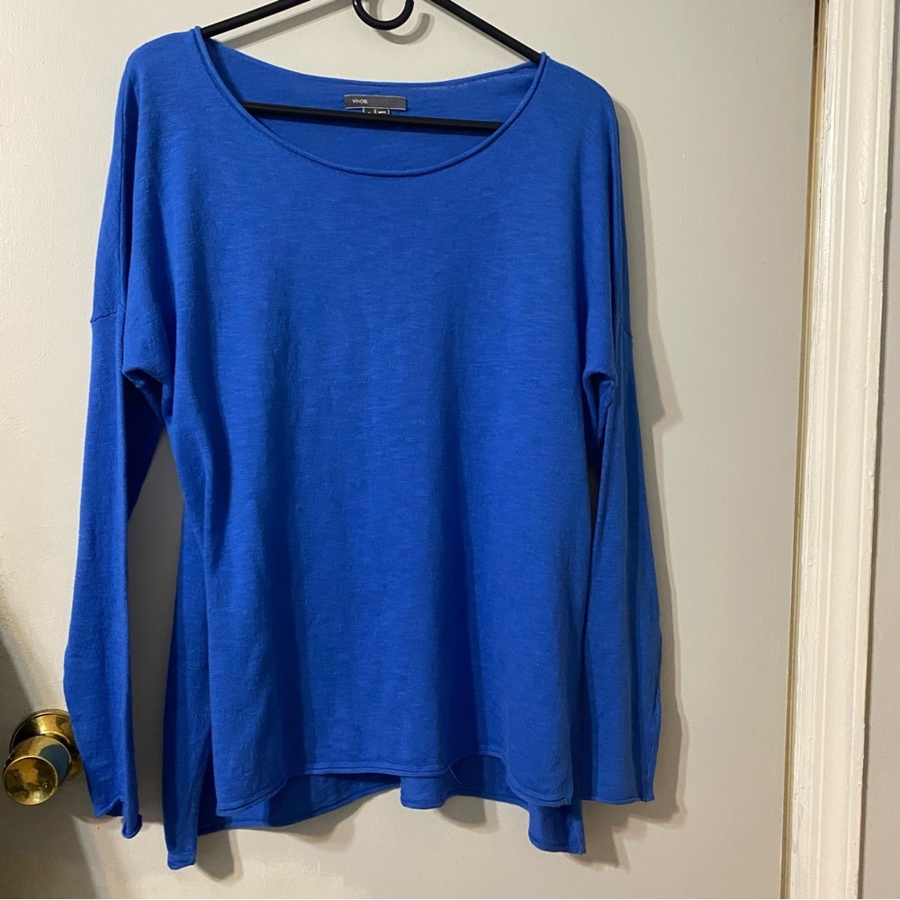 {Vince} Long Sleeve Boat Neck Cotton Shirt | Royal Blue ~ Size Small